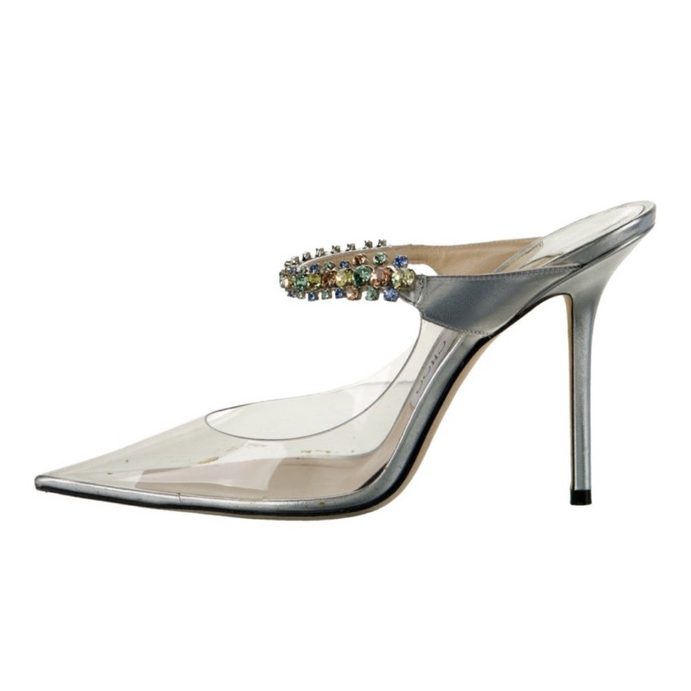Jimmy Choo Silver and PVC Embellished Heels